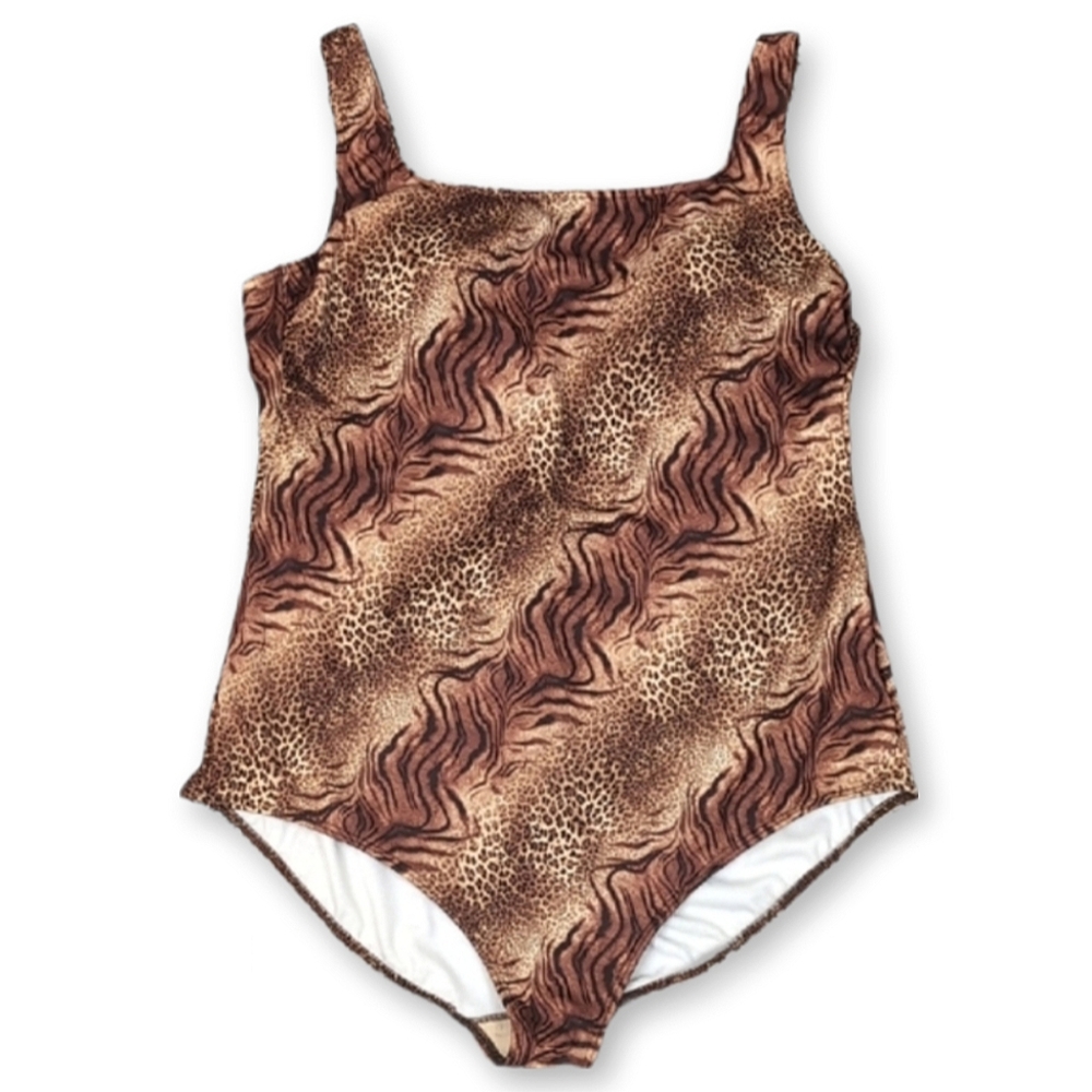 Vintage Baltex One Piece Swimsuit Animal Print Leopard Womens Plus Size 18W